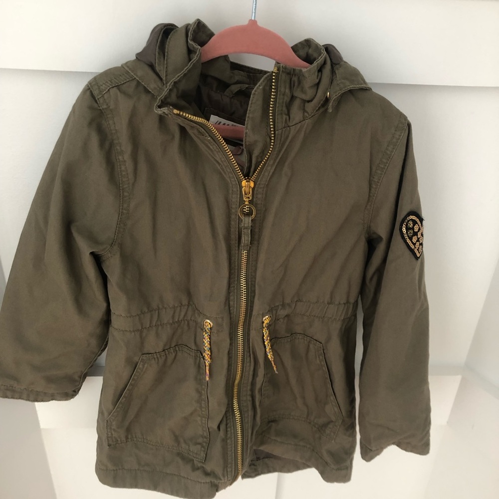 Little girls green jacket with gold details